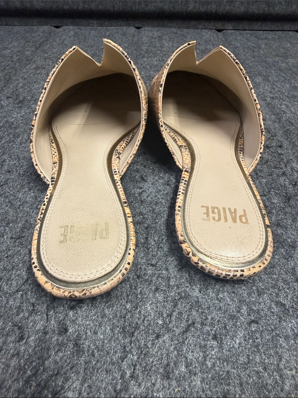 PAIGE Alia Beige Snake-Print Pointed Mules - Picture 5 of 7